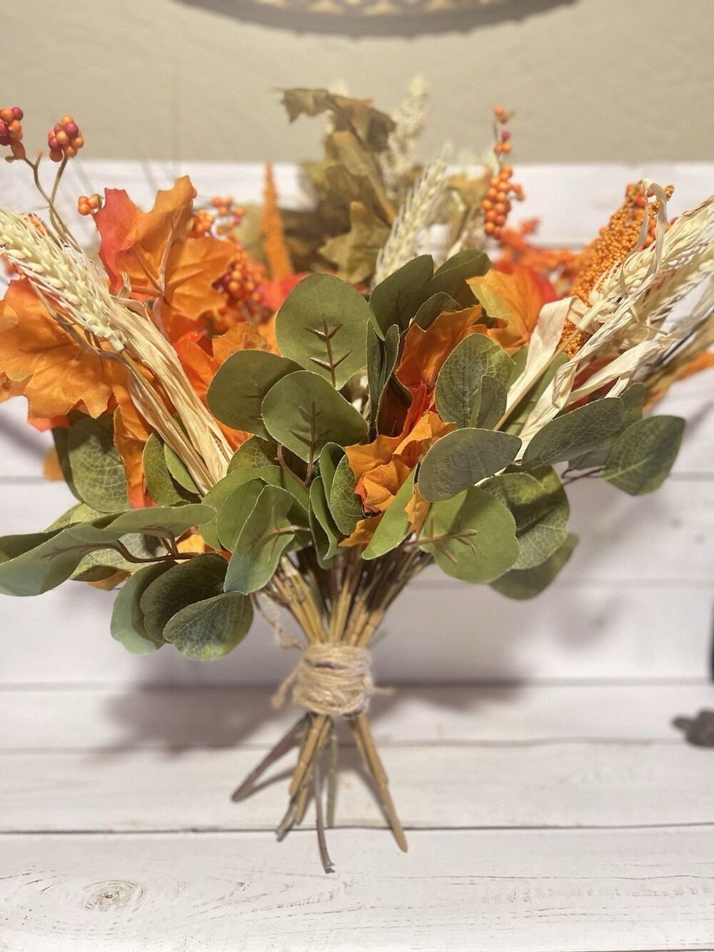Bunch 10pc Artificial Autumn Stems Leaves, Millett Heads & Plastic&  Rafia Wheat